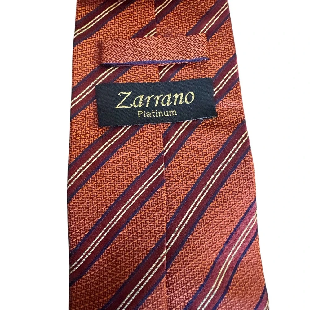 Zarrano Platinum Tie Orange Burgundy Striped 100% Silk Mens‎ 59 x 3.25
